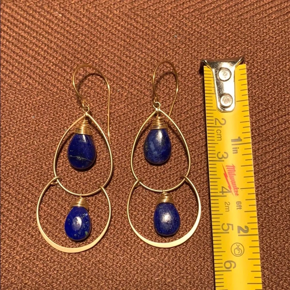 NWT 24KGold Vermeil Handmade Lapis Lazuli earrings - Picture 8 of 9